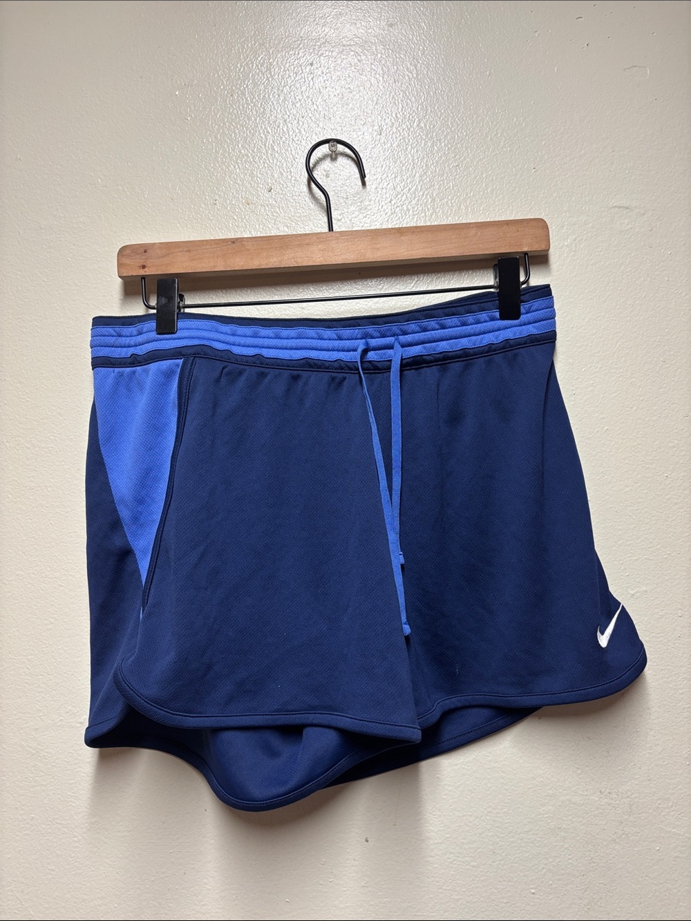 Nike dr fit women's running shorts navy blue large drawstring 5'
